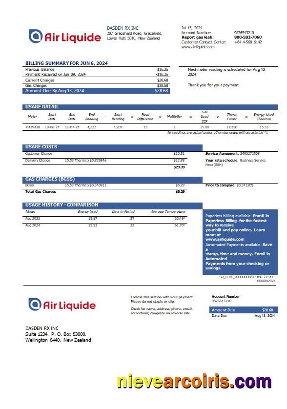 New Zealand Air Liquide gas business utility bill